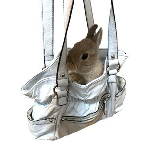 White fake leather shoulder bag with silver hardware leather